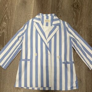 Morgan Olivia Blue & White Striped Double-Breasted Blazer - Size s